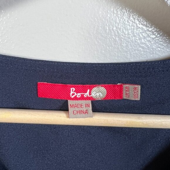 Boden Silk Sheath Dress Size 12 Polka Dot Blue Retro Preppy Work Office Career - Picture 3 of 10